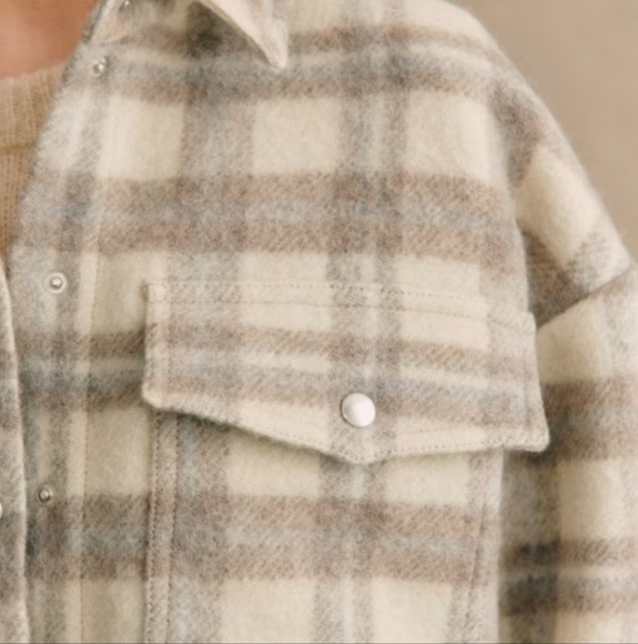 SEZANE ANNELINE PLAID WOOL JACKET SHACKET - Picture 2 of 8